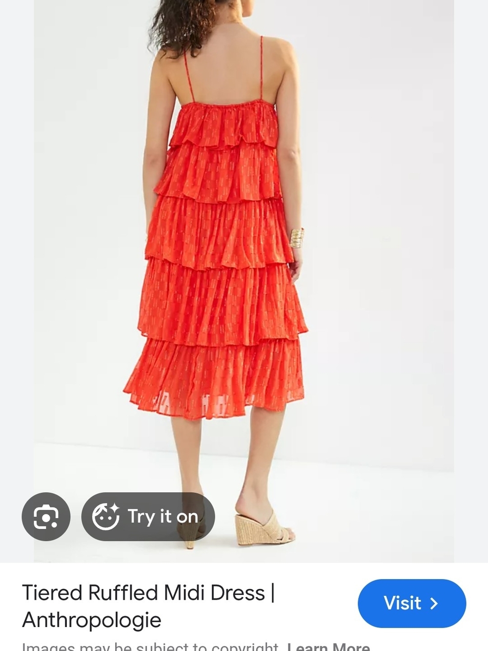 Anthropologie Red Tiered Ruffle Midi Dress with Gold Accents Size Large - Picture 4 of 12